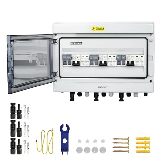 3 in 3 Out Solar Combiner Box,PV Combiner Box with 20A PV Fuse,DC 20A Circuit Breaker and Surge Protector,IP65 Solar Disconnect Switch Box for Indoor Outdoor Solar Panel System (3 in 3 Out 20A 500V)
