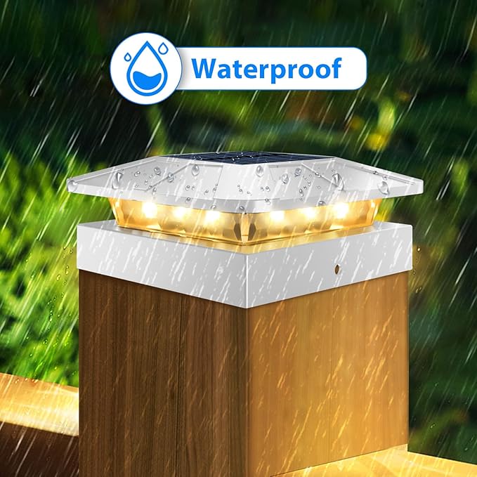 Peasur 4x4 Solar Post Cap Lights Outdoor with 3 Modes, 2 Packs White Fence Light Solar Powered Waterproof for 3.5×3.5/4x4 Wood/Vinyl Posts for Deck Yard Garden Patio Outside