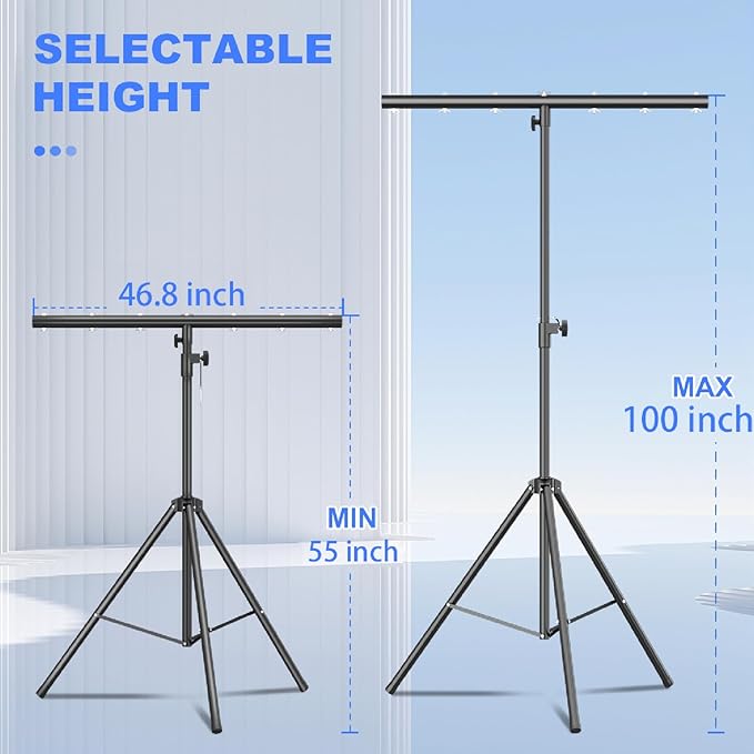 DJ Lights Stand with Round T Bar, Heavy Duty Par Can Tripod for 7 Lights Stage Light Stand Adjustable Height 55-100 Inch, DJ Lighting Suitable for Stages, Bar, Banquet, Party