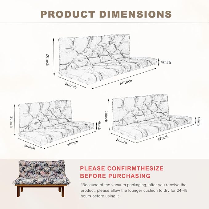 Porch Swing Cushion with Backrest,Waterproof Bench Cushion for Outdoor Furniture,2-3 Seater Replacement Thickened Swing Cushion with Ties,Patio,Outdoor,Backyard and Garden (Vintage Paisley,47x40")