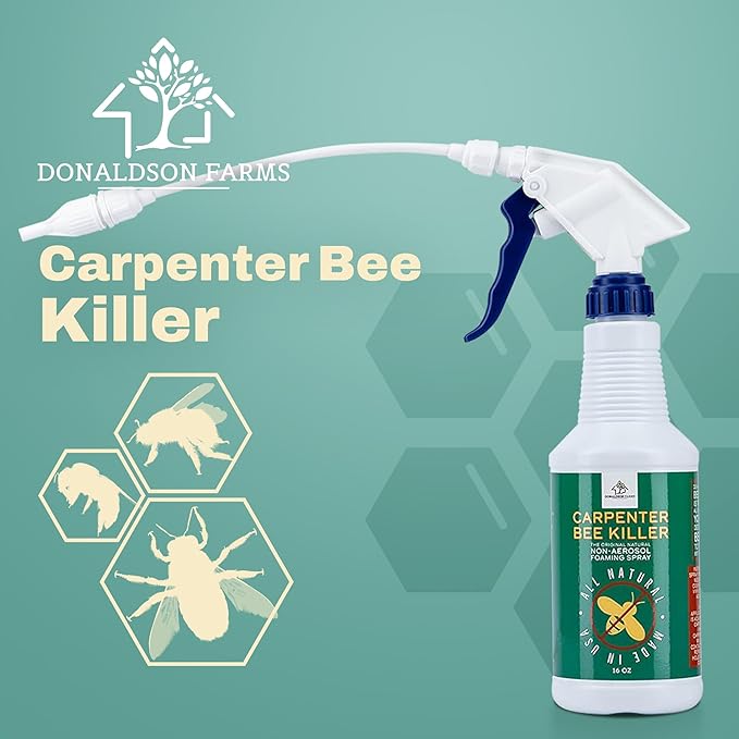 Donaldson Farms Carpenter Bee Spray – Wood Boring Bee Spray for Sheds, Decks & Outdoor Wood – Subtle Foaming Formula, Deep Reach Precision Nozzle – Peppermint & Clove Oil – 16 oz
