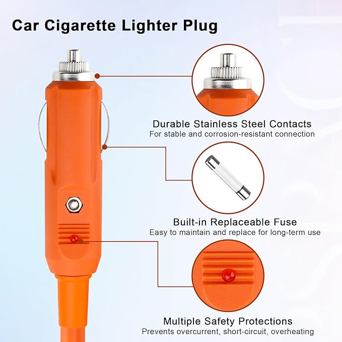 12V/24V DC Power Extension Cable with Cigarette Lighter Plug 6FT – Heavy Duty 14AWG Cable with DC7909 Plug & DC8020 Adapter for Power Stations, Trucks, RVs, Fridges and More