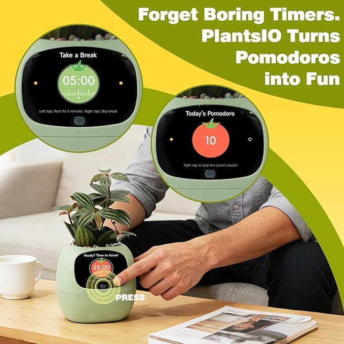Smart Planter with App Control, Self-Watering AI Plant Pot with LCD Display, Interactive Desk Plant Companion for 100+ Plants, Smart Indoor Planter with Pomodoro Timer,80ml Reservoir,Calendar-Green