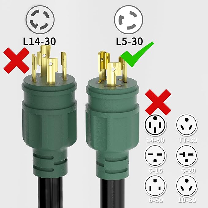 huanchain L5-30P/L5-30R 3 Prong 30 Amp Generator Cord 100 FT, Heavy Duty 10AWG 125V 3750W SJTW, Black Locking Generator Extension Cord Waterproof, ETL Listed