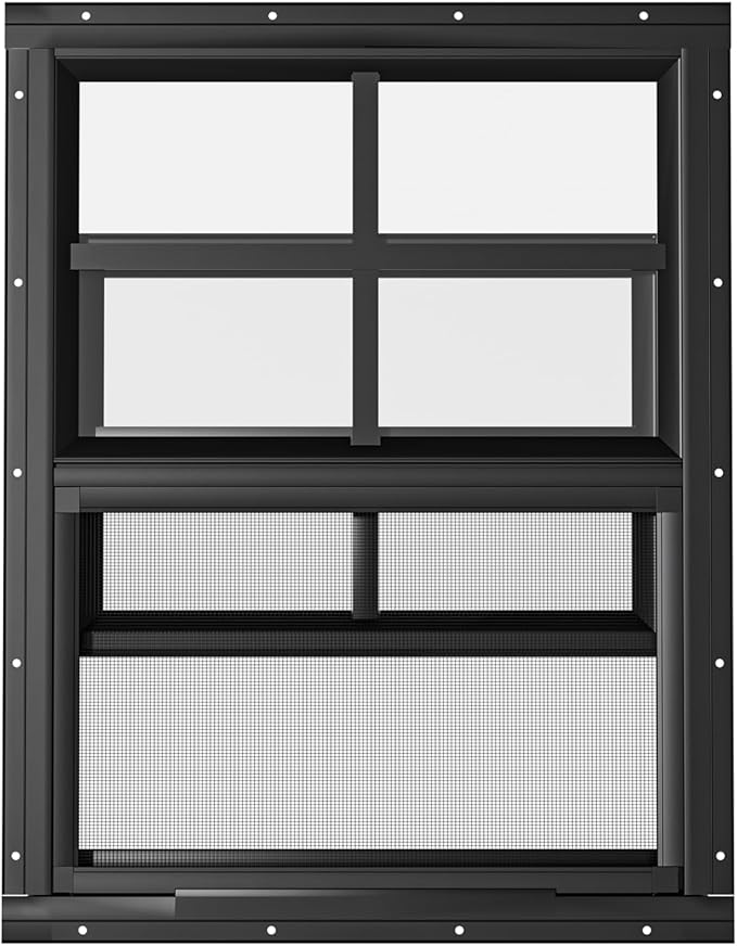 WRISIN 2 Pack Shed Windows 18" W x 23" H Flush Mount, Black Household Windows for Playhouses, Barns, Chicken Coop