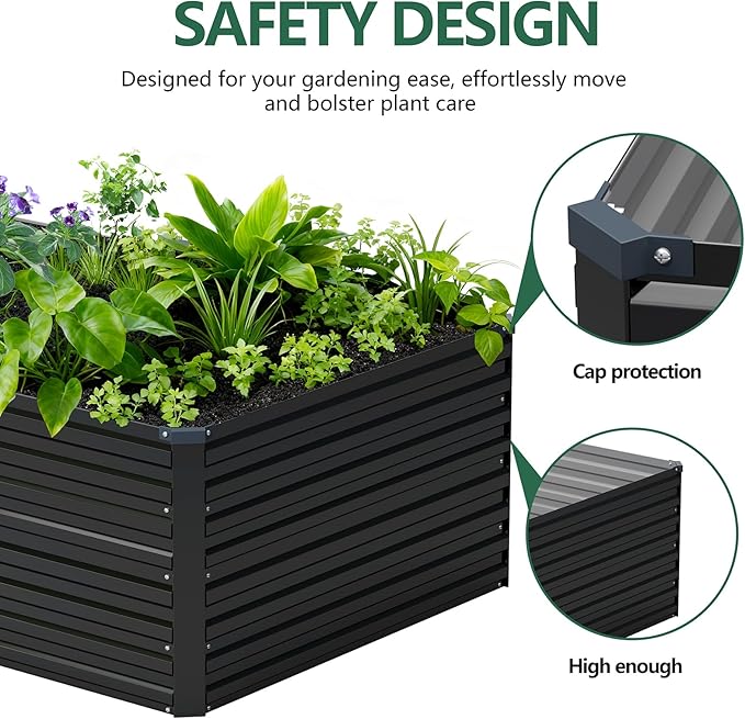 Vengarus 6x3x2FT Galvanized Raised Garden Bed Kit, Deep Root Planter Box Outdoor Large Planter Raised Beds for Planting Flowers,Vegetables and Herbs-Black