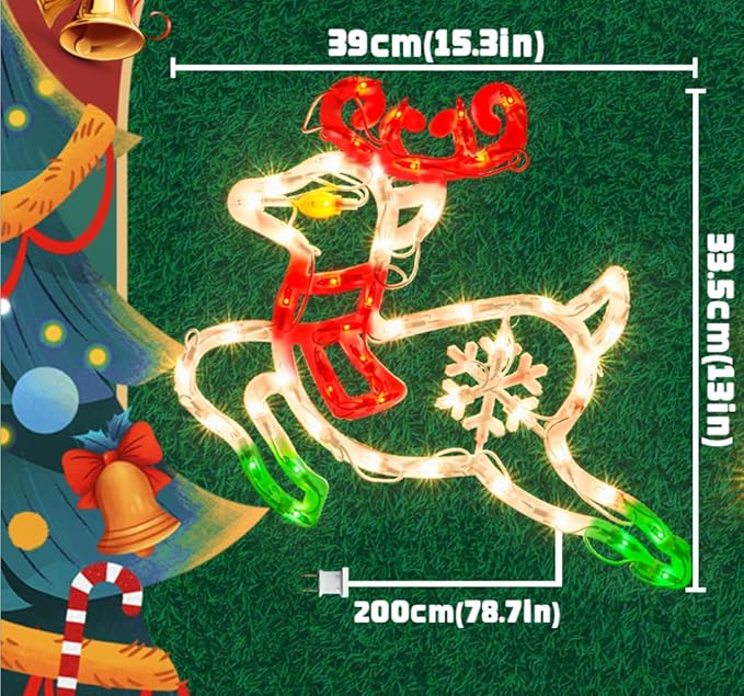 Christmas Window Silhouette Lights, Lighted Deer Double Sided Decorations with 50 Count Incandescent Mini Light for Holiday Indoor Wall Door Glass Decor