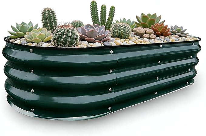 GrowHaus 4x2x1ft Galvanized Raised Garden Bed, Planter Boxes Outdoor Metal Garden Beds for Planting Vegetables Flowers Herbs Dark Green