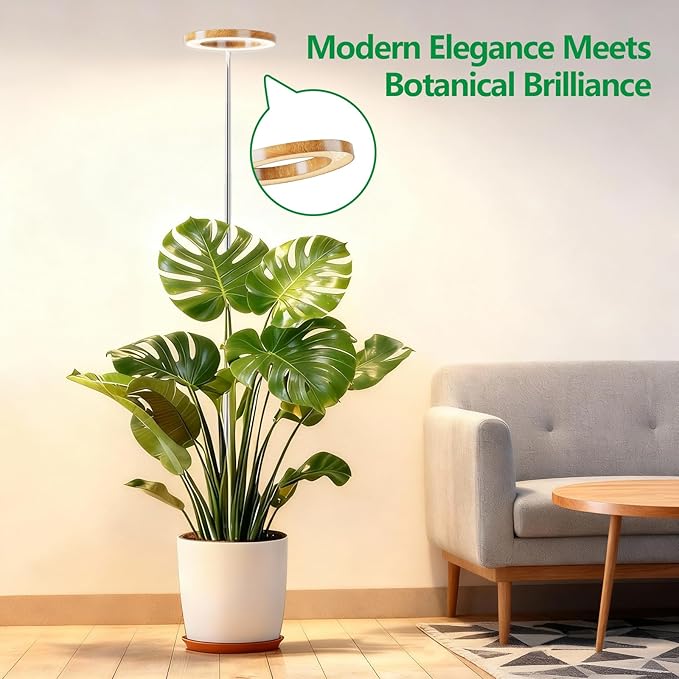 SDOVUERC Full‑Spectrum Grow Lights for Indoor Plants – Adjustable Height Plant Lamp with Wood‑Grain Finish, 6/12/18H Timer, 3 Color Modes, Perfect Plant Lights for Indoor Growing.(Pack 1)