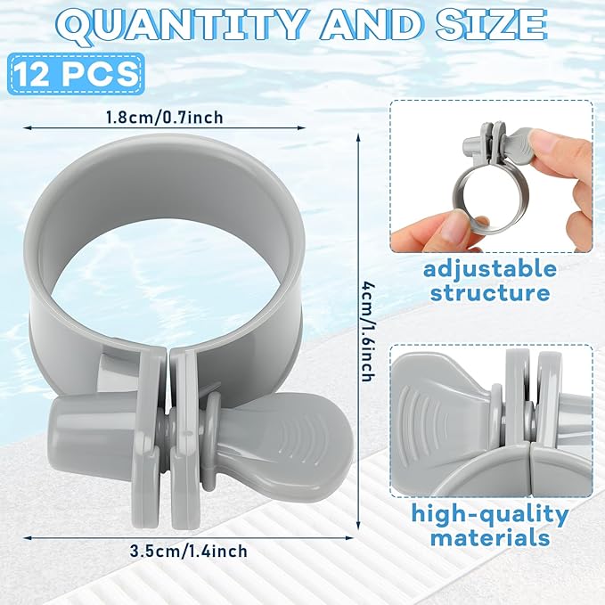 12 Pcs Adjustable Plastic Hose Clamps for 1.25''-1.5'' Above Ground Swimming Pool Replacement Thumb Clips Screw Key Hose Clamps Plastic Filter Pump Connector Clips