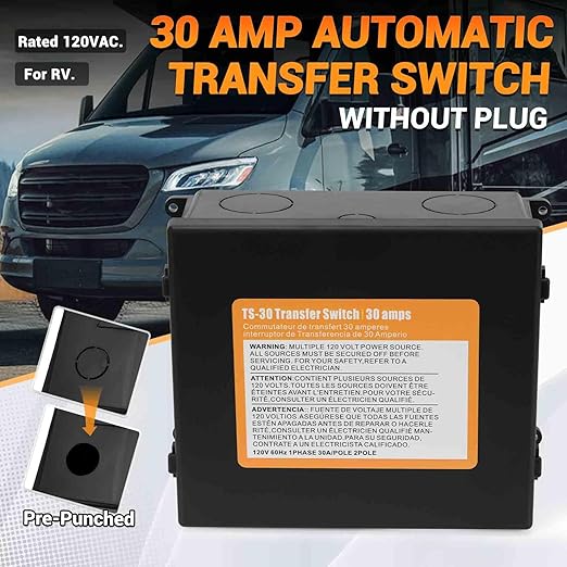 30 Amp Automatic Transfer Switch for RV Travel Trailer Camping Van, 120V Transfer Switch for Inverter, Shore Power and Generators