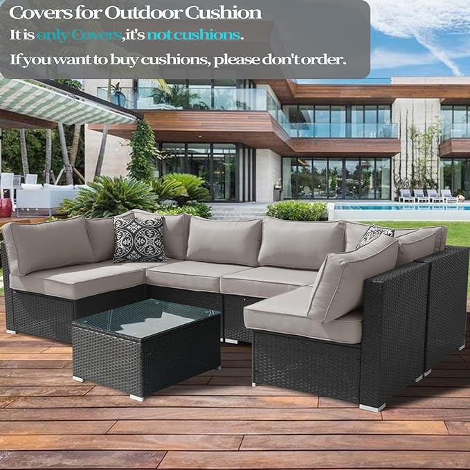 14Pcs Outdoor Cushion Covers Replacement Washable w/Zipper for 6-Seaters Sofa Patio Slipcovers Set Seat and Back Covers Only-25.6x25.6x4inch