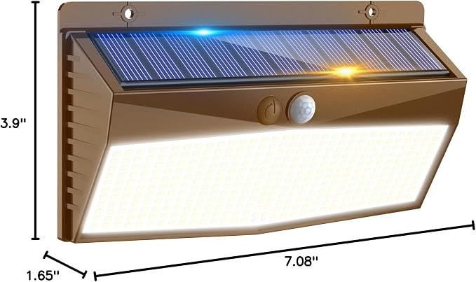 368 LED Solar Lights Outdoor Motion Sensor, Solar Fence Light with 3 Lighting Modes, Solar Powered Security Lights Waterproof for Outside Yard Wall Garden Backyard，Brown