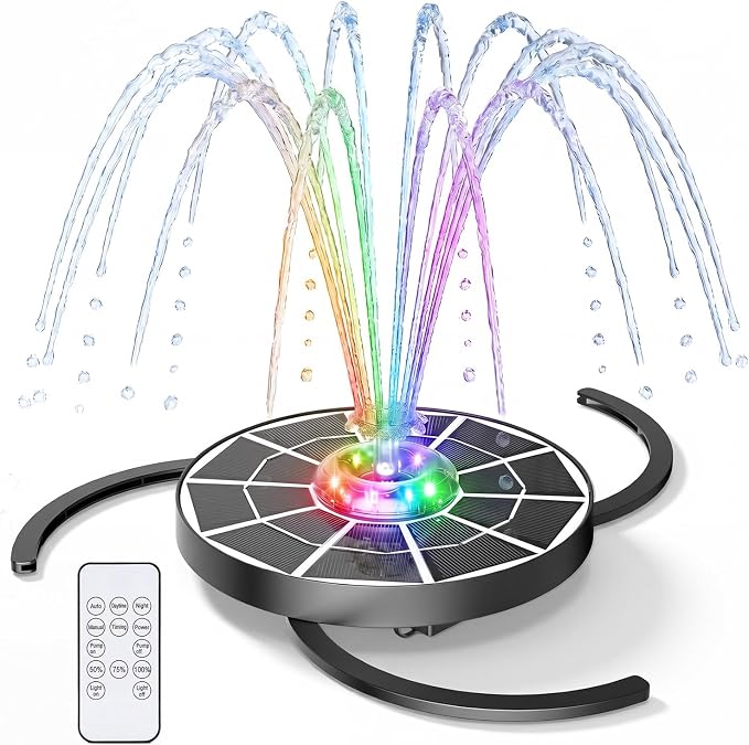 AISITIN 4W Solar Fountain with Lights, Chargeable Solar Bird Bath Fountains Built-in 2200mAh Battery, 2026 Upgrade Glass Panel Solar Water Pump for Bird Bath, Garden, Pond, Pool, Fish Tank, Aquarium