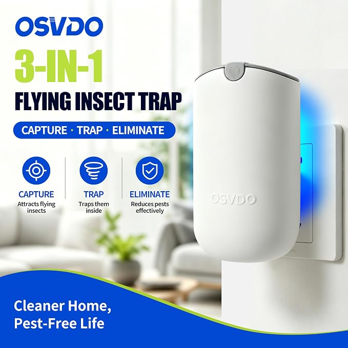 Flying Insect Trap, Fruit Fly Traps for Indoors (2 Devices & 5 Cartridges), Plug-in Fly Trap Indoor Bug Catcher for Gnats, House Flies and Moths, Blue UV Light, Mess-Free Adhesive Cartridge