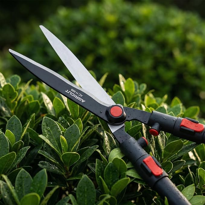 AGRICUT Garden Hedge Shears Extendable - Hedge Clippers Handheld with Wavy Blade High Carbon Steel Telescopic Hedge Trimmer for Garden Yard