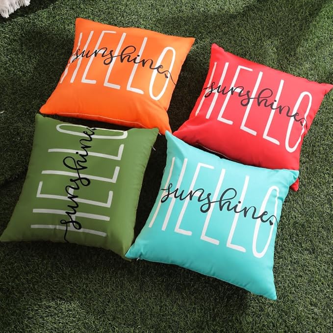 DFXSZ Outdoor Pillow Covers 16x16 Inch Set of 2 Hello Sunshine Decor Olive Green Waterproof Throw Pillow Covers Summer Outdoor Pillow Covers Decor for Patio Funiture Garden Sofa Couch 020G16
