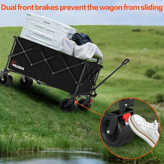 Extra Large Collapsible Wagons Carts Foldable, 450lbs Heavy Duty Folding Beach Wagons with Big All-Terrain Wheels, Utility Wagon Carts for Groceries, Outdoor Camping, Shopping, Beach, Garden