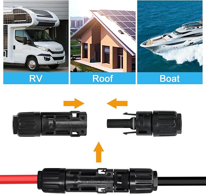 8AWG Solar Panel Connector 10mm2, 1500V IP68 Waterproof 70A PV Plug Tinned Copper Pins,5 Pairs