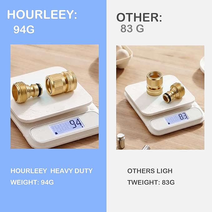Hourleey Garden Hose Quick Connector, Solid Brass 3/4 Inch GHT Thread Garden Quick Connect Kit, Male and Female No-Leak Water Hose Fittings (6 Set)
