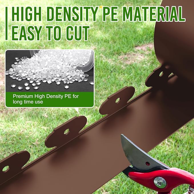 Landscape Edging 4 Inch Tall 60FT with 75Pcs Metal Spikes, Plastic Garden Edging Border Landscape Edging Border Lawn Edging for Landscaping, Flower Bed, Yard(Brown)