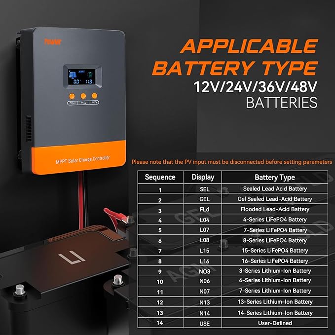 PowMr MPPT 80A Solar Charge Controller 12V/24V/36V/48V Auto, 80Amp Solar Controller Support up to 12 Parallel Connection, Work with Lead-Acid and Lithium Batteries