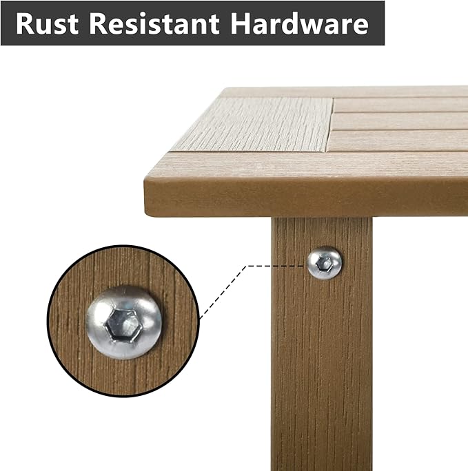 Meluvici Double Adirondack Outdoor Side Table Weather Resistant, Outdoor Rectangular Patio End Table for Adirondack Chair, Teak