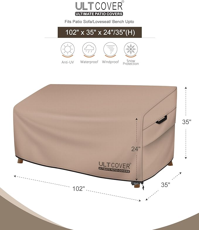 ULTCOVER Patio Furniture Sofa Cover 102W x 35D x 35H inch Waterproof Outdoor 4-Seater Couch Cover