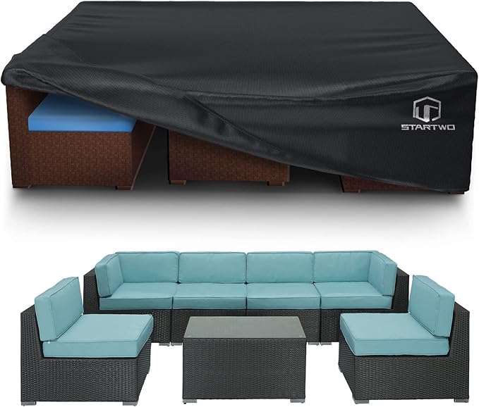 STARTWO Patio Furniture Covers Waterproof, Anti-UV 7-12 Seats Outdoor Furniture Set Cover for Sectional Sofa, Table Chairs, 126"x63"x28", Black