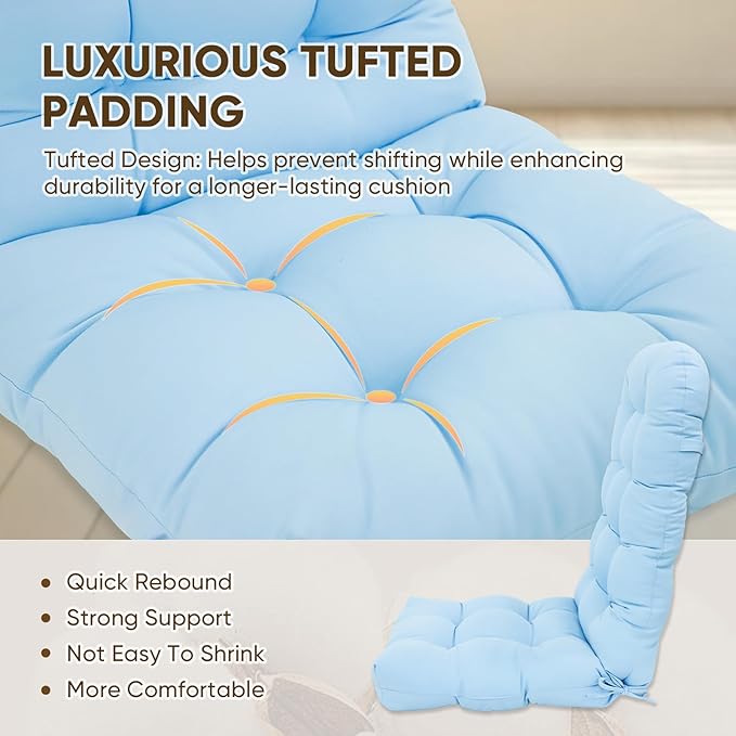 COOS BAY High Back Adirondack Chair Cushions for Outdoor Furniture, 49x20x5 in Water-Resistant Thick Tufted Patio Chair Cushions with Secure Straps, Set of 1, Aqua Blue