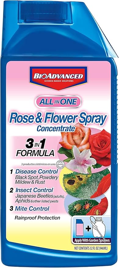 BioAdvanced Disease Control for Roses, Flowers and Shrubs, Concentrate, 32 oz with BioAdvanced All-in-One Rose and Flower Spray, Concentrate, 32 oz