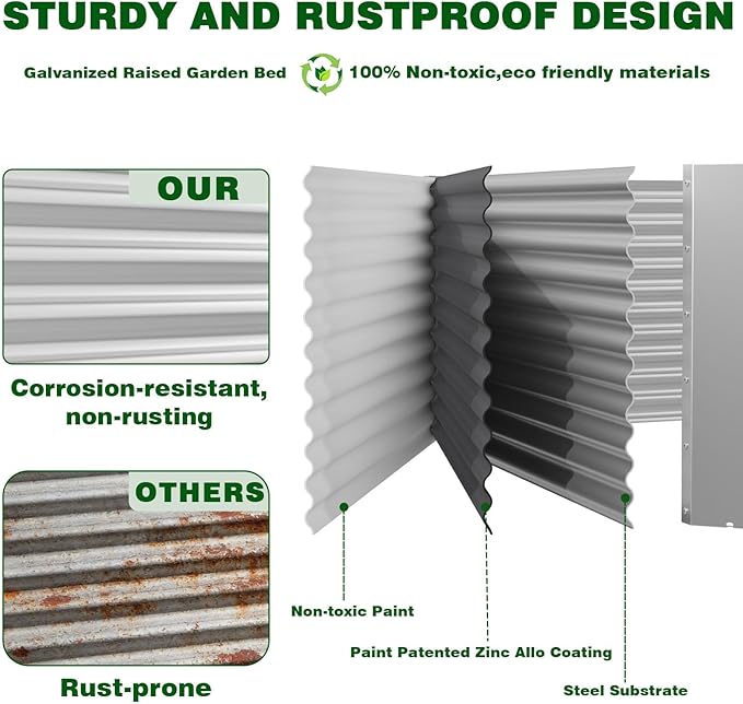 3 Pcs 8 x 4 FT Galvanized Steel Raised Garden Bed – Outdoor Planter Box for Root Vegetables, Herbs & Flowers, Large Metal Garden Beds for Backyards, Terraces and Balconies