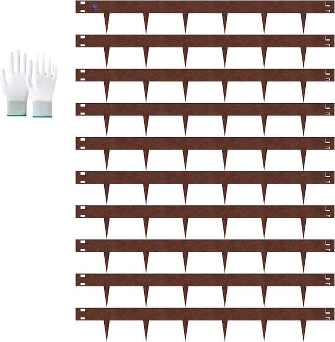 33ft.Metal Edging for Landscaping, 5 Inch Rusted Steel Lawn Edging with Gloves, Bendable Hammer-in Outdoor Cor-Ten Steel Landscaping Edging for Garden, Yard, Park, Lawn (10 Pack,40" L x 5" H)
