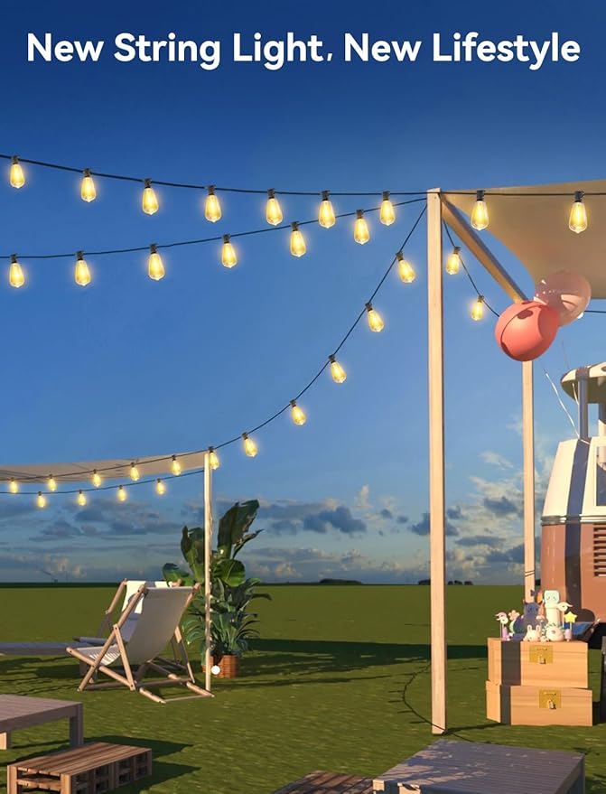Brightever 36FT Solar String Lights Outdoor Waterproof with Remote, 12+1 Shatterproof ST38 LED Bulbs, Warm White & 3 Lighting Modes, Dimmable Outdoor Solar Lights for Patio, Camping, Party