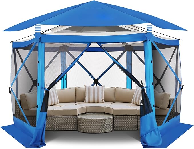 COBIZI 12x12 FT Pop Up Canopy Stargazing Tent, Gazebos On Clearance with Removable Roof,Instant Screened in Gazebo, Screen Tents Portable carpas para Patio for Outdoor Camping,Backyard, Garden, Blue