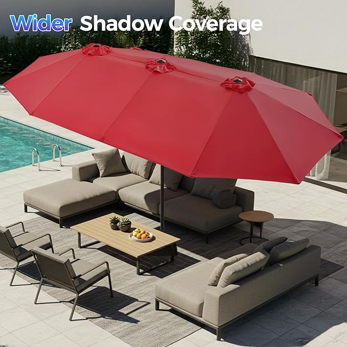 SUPERJARE 13FT Outdoor Patio Umbrella with Base Included, Double Sided Pool Umbrellas with Fade Resistant Canopy, Large Table Umbrella for Deck, Market, Backyard - Burgundy
