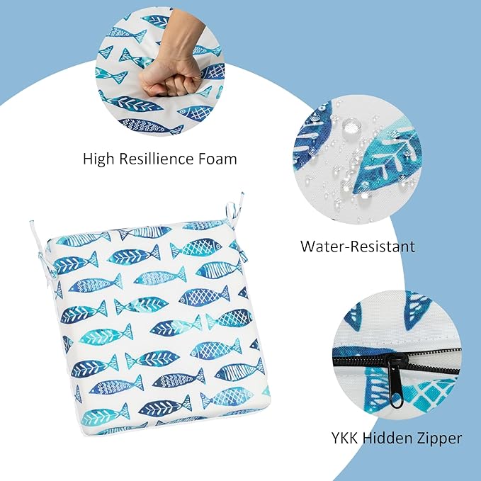 COZYVIDA Outdoor Chair Cushions Set of 4, 20"x20" Square Seat Pads with Tie Straps and YKK Zippers, 30D High-Density Foam, Water-Resistant Fabric,UV-Resistant 1000+ Hrs
