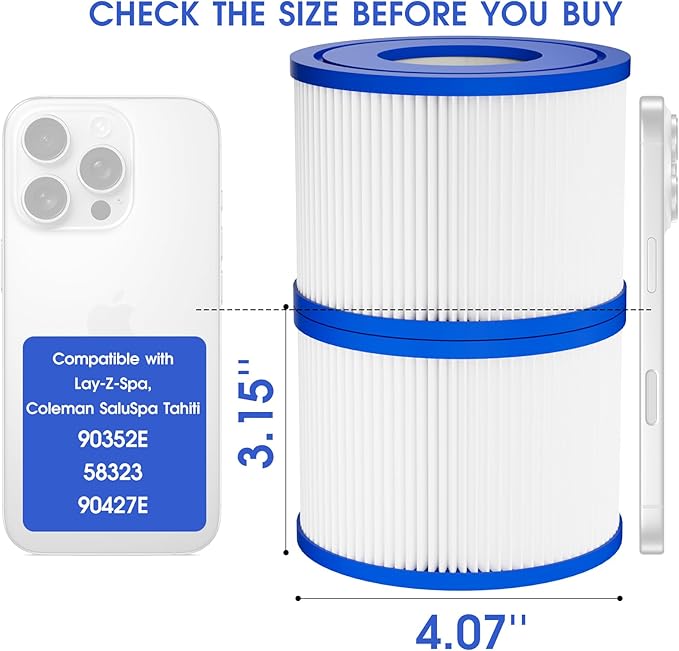 Hot Tub Spa Filter Cartridge Type VI Replacement-with Life-Extend Pre-Filter For Bestway, Coleman Saluspa 90352E 58323E, Intex, S1 & More Inflatable Hot Tub Filters (6 filters, 3 Pre-filter Sleeve)