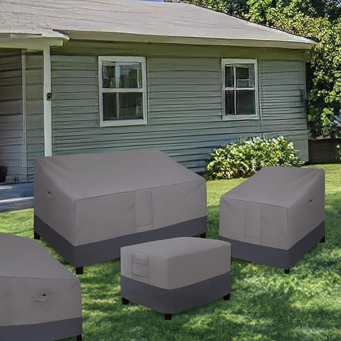 Easy-Going Outdoor Ottoman Cover, Waterproof Patio Ottoman Cover, Heavy Duty Outdoor Furniture Cover with Padded Handles (40"x30"x17", Gray/Dark Gray)