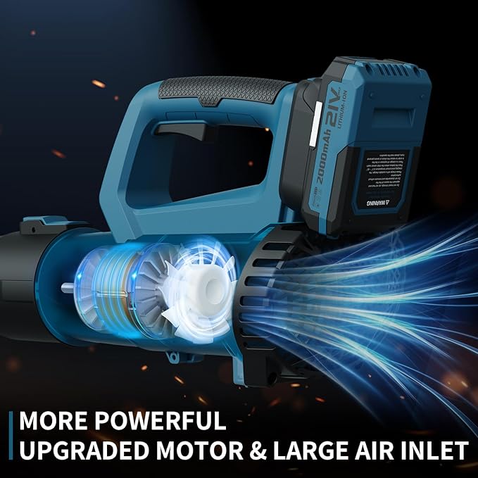 LEAPUL Leaf Blower Cordless, 21V Electric Leaf Blower with 2×2.0Ah Batteries & 1 Fast Charger, Lightweight Battery Powered Blower for Lawn Care, Patio Cleaning