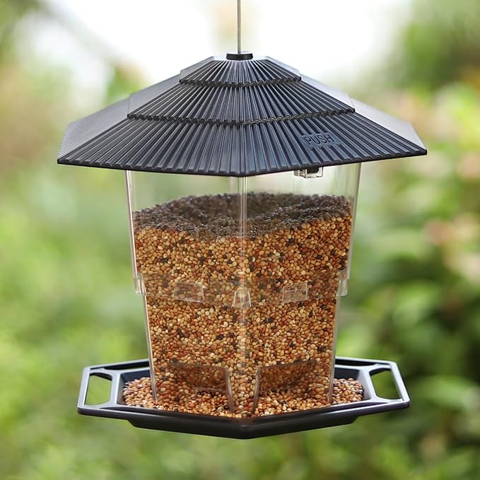 Bird Feeder for Outdoors Hanging,Black Hanging Wild Bird Feeders with S Hook for Blue Bird, Cardinals, Finches,Wild Birds Seed Feeder, As Gift for Bird Lovers