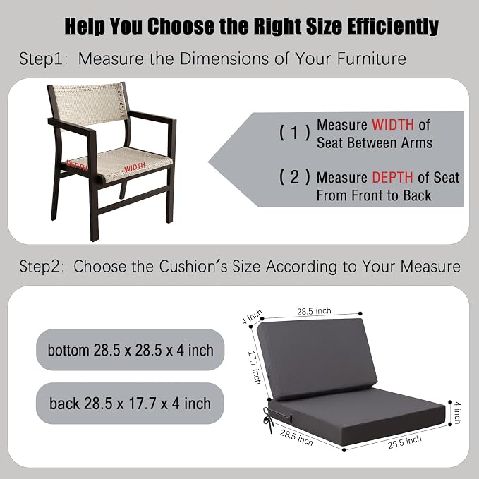 idee-home Outdoor Chair Cushions for Patio Furniture, Outdoor Seat Cushion | Waterproof Couch Hampton Bay Deep Seat Replacement Chair Cushions for Garden Backyard Deck 28.5 x 28.5