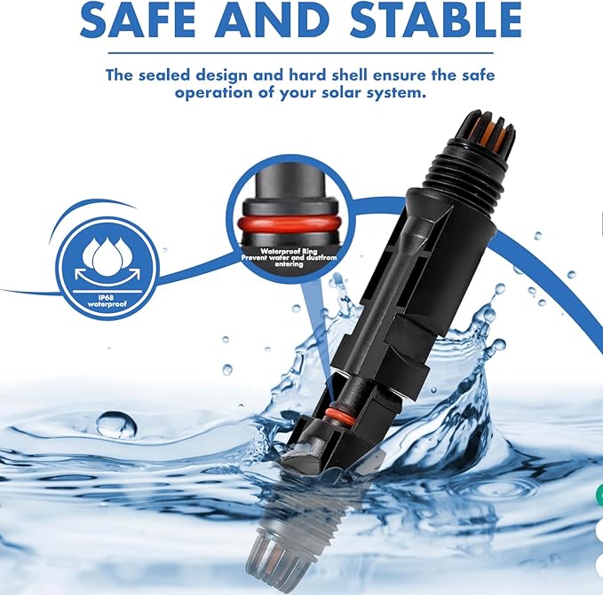 40 PCS Solar Connectors, Male/Female Waterproof IP67, MC4 1000V 30A, (20Pairs) Solar Panel Cable Connectors with 2 Spanners(10AWG)