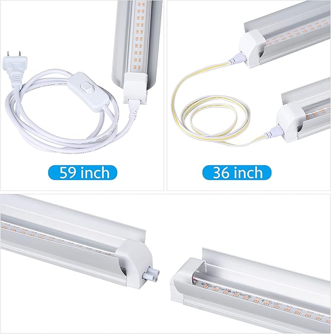 Grow Light, 2ft T8,100W(4 x 25W, 600W Equivalent), Super Bright, Full Spectrum Sunlight Plant Light, LED Grow Light Strips, Grow Lights for Indoor Plants,Greenhouse,4-Pack