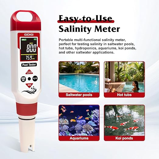 Pool Chlorine Tester Spa Chlorine Test kit, Chlorine pH Meter Hot Tub Salinity ORP pH Tester 7 in 1 Water Quality Tester for Swimming Pool Aquarium Hydroponic, TDS PPM Tester for Drinking Water
