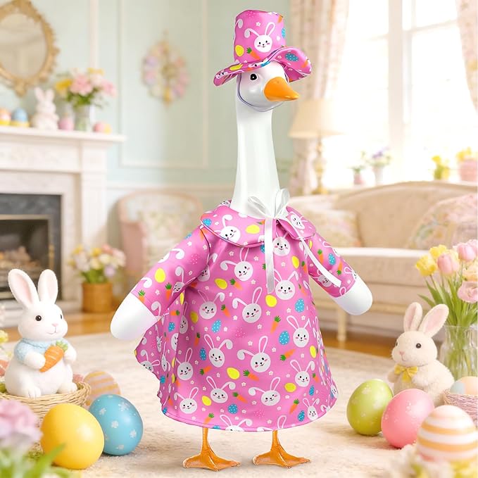 Easter Porch Goose Outfits,Cute Easter Bunny Costume for 17"/23" Inch Large Porch Goose,Spring Easter Rabbit Goose Clothes for Garden Porch Yard Lawn Patio Decor