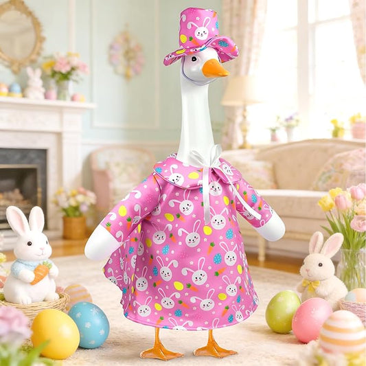Easter Porch Goose Outfits,Cute Easter Bunny Costume for 17"/23" Inch Large Porch Goose,Spring Easter Rabbit Goose Clothes for Garden Porch Yard Lawn Patio Decor