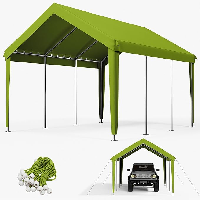 10 x 20 Ft Carport Replacement Cover, Heavy Duty Outdoor Car Tarp Canopy, Waterproof & UV Protected Tear Oxford Tarp with Ball Bungees (Frame is Not Included)
