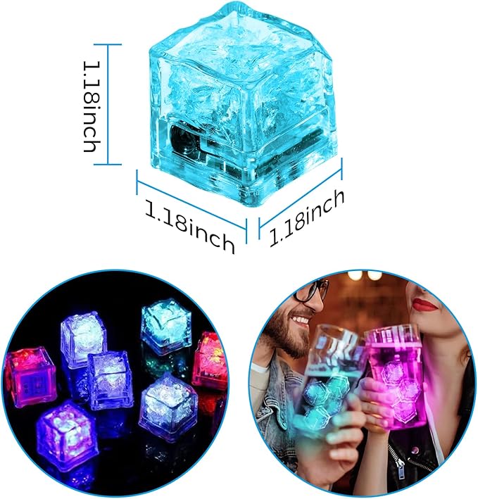 24PCS Light up Ice Cubes – LED Color Changing, light up ice cubes for drinks reusable ，Flashing Ice Cube for Parties, Bath & Celebrations for Club Bar Party Wedding Decor，Cocktail Lights, Drink Decor