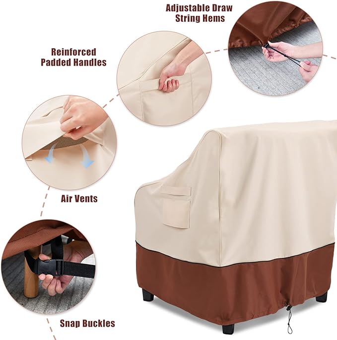 COSFLY Patio Furniture Covers 2 Pack, 600D Waterproof Outdoor Chair Covers for Deep Chairs, All-Weather UV Resistant Protection with Adjustable Straps & Air Vents, Fits up to 33"W x 34"D x 31"H